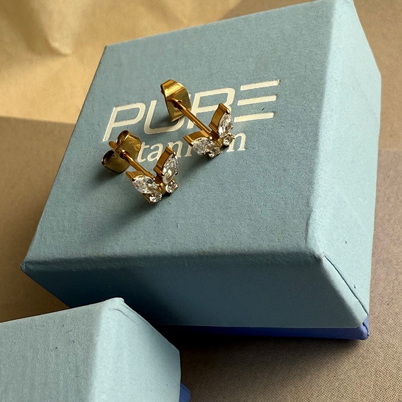 Pure Titanium Øreringe i forgyldt titanium m zirkon